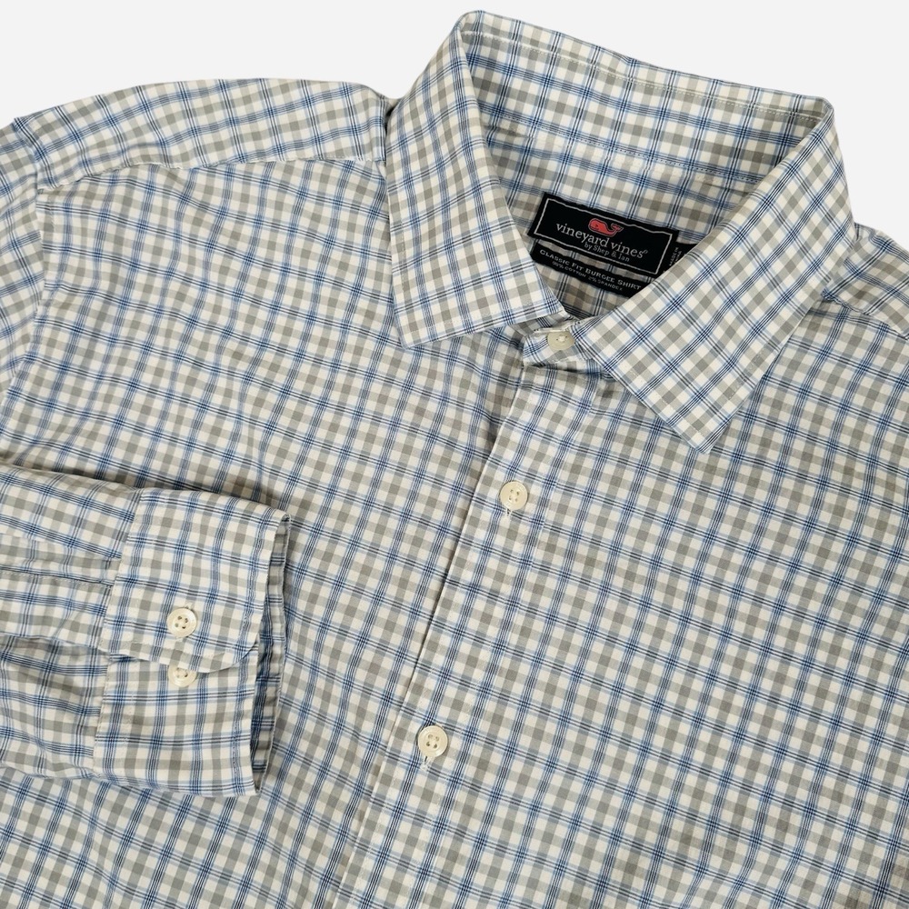 Vineyard Vines Classic Fit Burgee Shirt Mens XL Blue Plaid Long Sleeve Shep‎ Ian